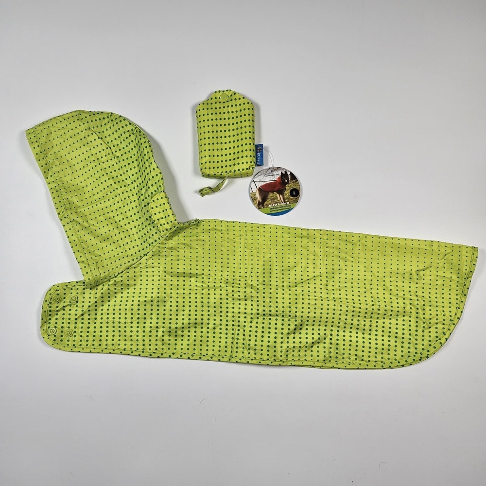 RC Pets Packable Dog Rain Pocho Lime Halftone Large Green Polka Dot Jacket